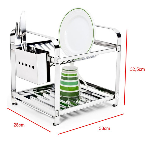 Imagem 4 de 5 de Escorredor Aço Inox 12 Pratos Porta Talheres Inox Promoção