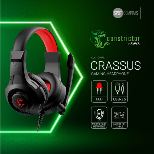 Imagen 4 de 10 de Auricular Gamer Aiwa Constrictor Led Con Mic Auc-1040vl