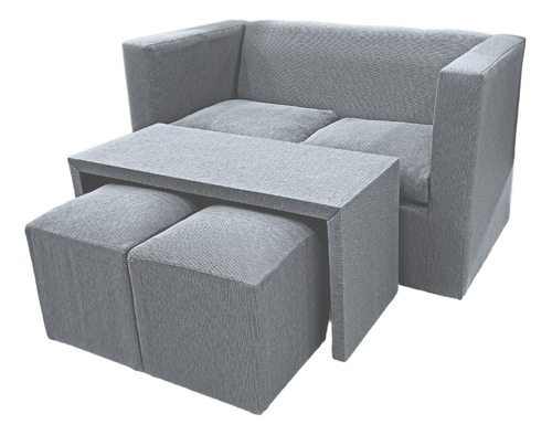 Juego De Living Moderno Sillón + Mesa + 2puff Chenille  Sc