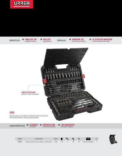 Maletin Dados Llave Matraca 230pzas Urrea Jcb02