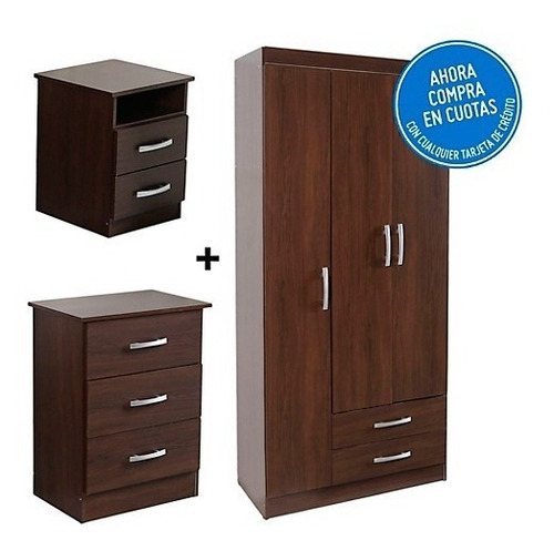 Ropero3 Puertas 2 Cajones + Cómoda 3cajones + Velador 2cajon