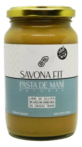 Pasta De Mani Natural Savona Fit 400 Gramos Dietetica Lanus