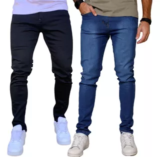 Kit2 Calça Masculina Slim Fit Jeans Com Lycra Reta N/ Skinny