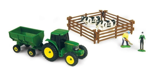 Juego De 10 Piezas Tractor John Deere Vagon Vacas 1/64 Ertl