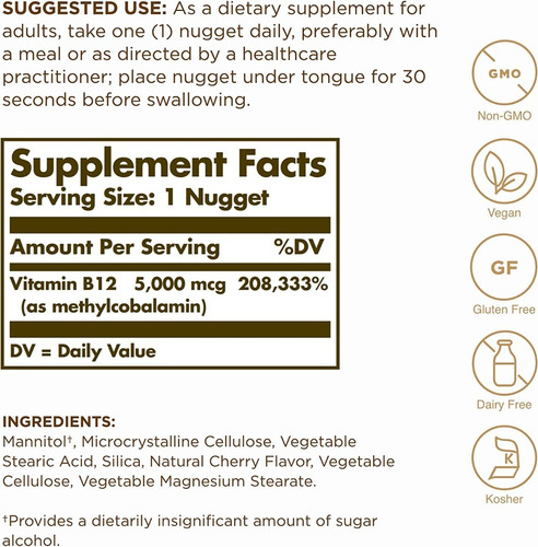 Vitamina B-12 5000 Mcg Sublingual 30 Pepitas Solgar
