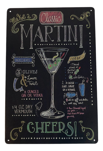 Poster Cartel Vintage Bebida Martini Decoracion Bar Casa