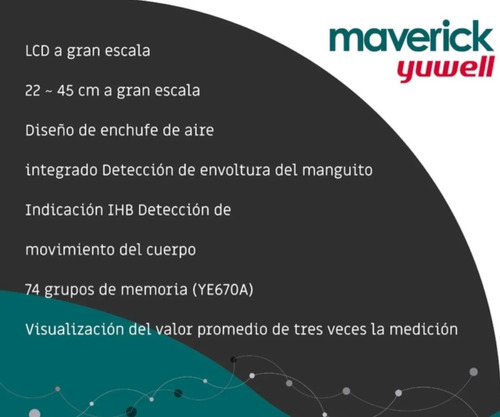 Tensiómetro Digital Automático Brazo Yuwell Maverick Ye670a