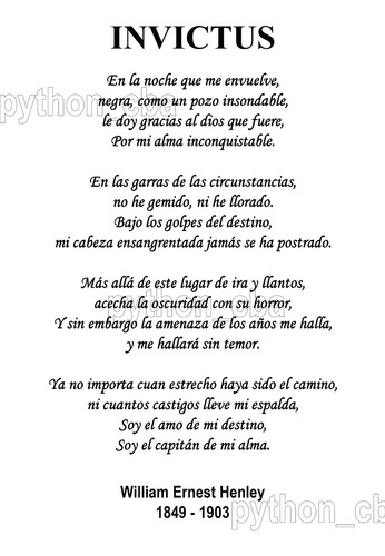 Pósters Poema Invictus - Invicto - W. E. Henley - 42x30 Cm.