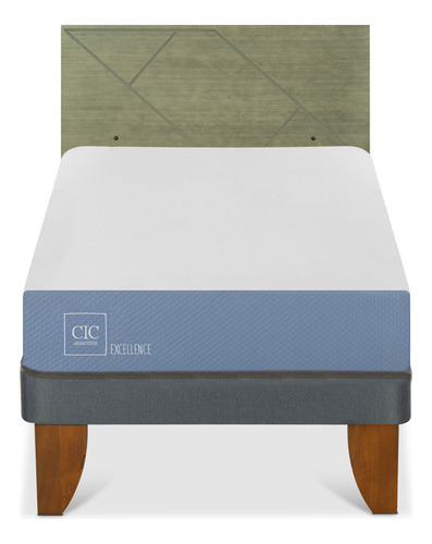 Cama Europea Excellence 1 Plaza + Respaldo Villarrica Olivo Blanco