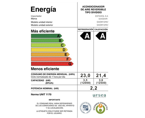 Aire Acondicionado Goodair 12000btu Inverter Albion