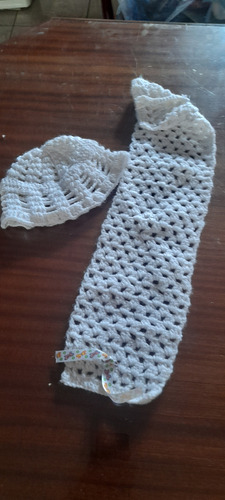 Conjunto Gorro Y Bufanda Bebe Tejido Blanco 0-1 M (Usado)