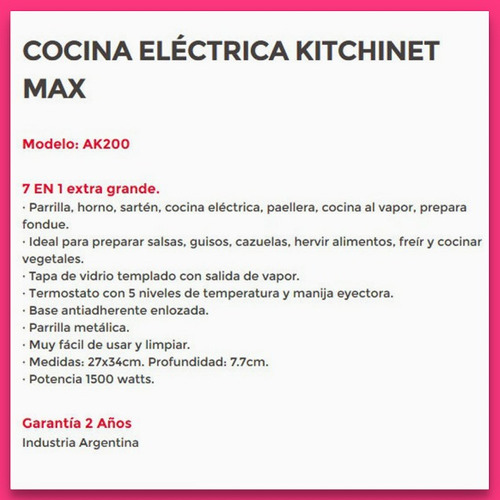 Liliana Ak200 Cocina Eléctrica Kitchinet Max 7en1 C/parrilla | Envío gratis