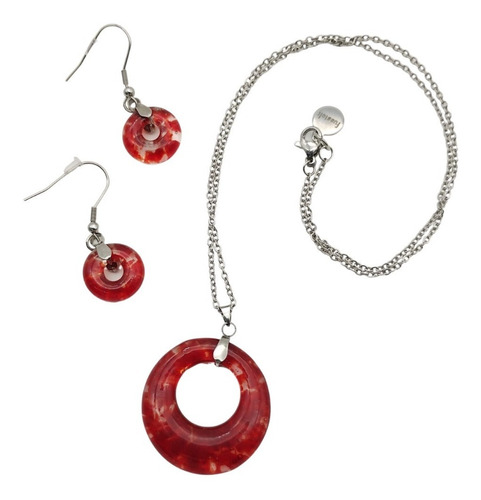 Imagen 2 de 7 de Set Collar Y Aretes Aura Con Dona De Vidrio Cadena De Acero
