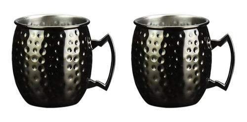 Set 2 Vasos Negros Mug Jarra  Moscow Mule + Bombillas Inox