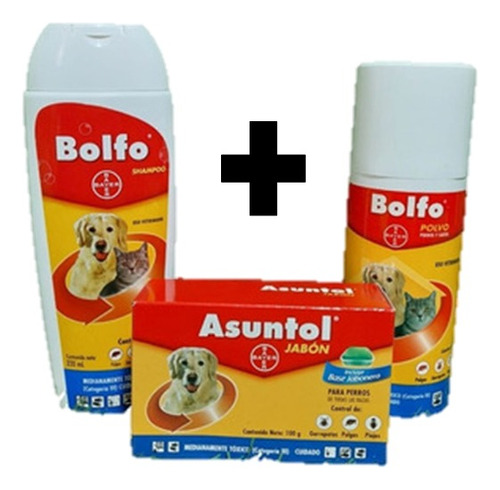Combo Bayer Para Mascotas Shampoo Talco Y Jabon 