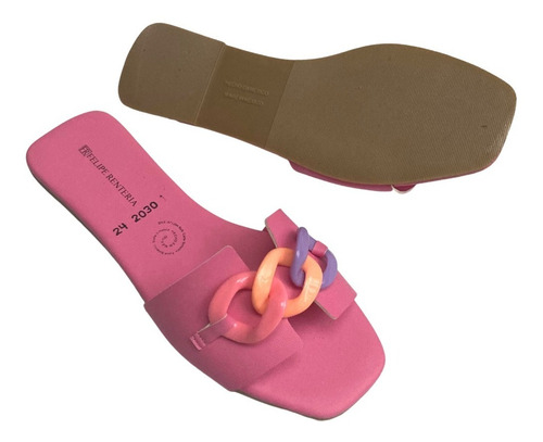 Sandalia Dama Felipe Rentería Moda Flat Cadena Colores