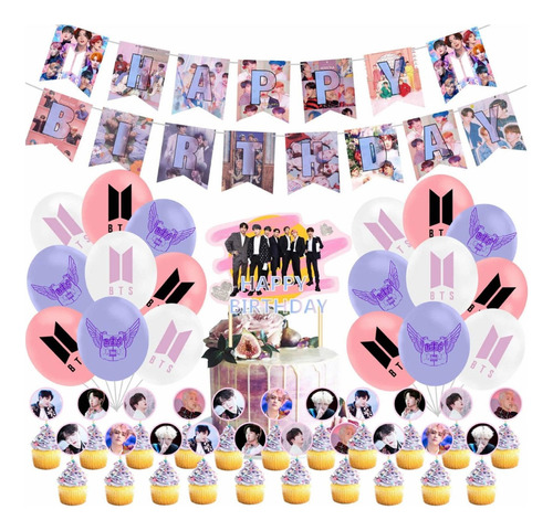 Kit De Decoración De Bts Bt21 P/fiesta De Cumpleaños 40 Pcs