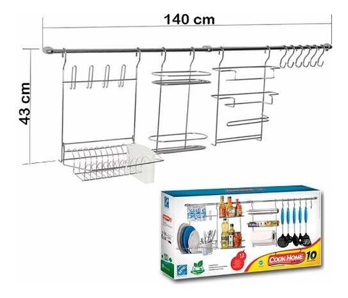 Cook Home10 Suporte De Utensílios De Cozinha Cromado - Arthi Cor Cinza