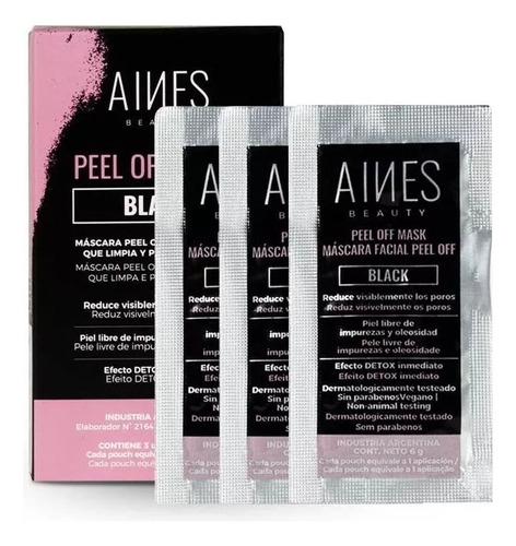 Mascara Peel Off Para Rostro Aines Beauty Black Pack X3