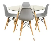 Comprar Combo Mesa Redonda Eames Vidrio 1 Mt + 4 Sillas Eames Color Gris Diseño De La Tela De Las Sillas Liso