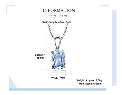 Imagen 8 de 10 de Collar Fino Mujer Plata 925 Topacio Azul Cielo + Caja Regalo