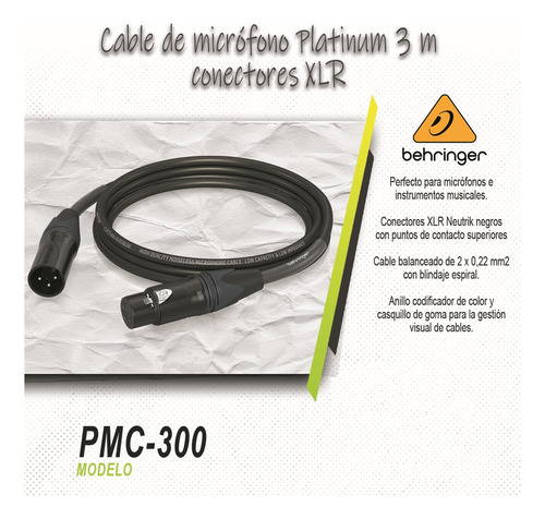 Cable Para Micrófono 3 M Conectores Xlr Behringer Pmc-300