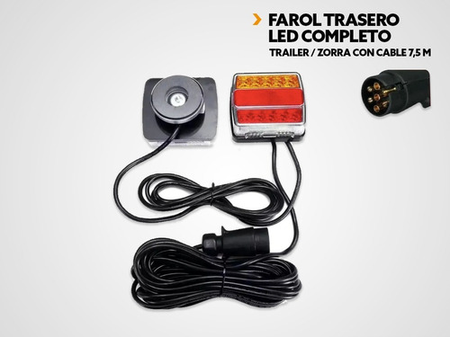 Imagen 1 de 6 de Farol Trasero Led Completo Trailer / Zorra C. Cable 7,5m Off