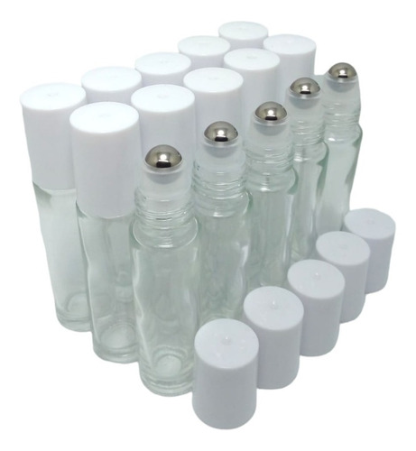 Pack X10 Frasco Vidrio Tapa Roll On 10 Cc Transparente 10 Ml