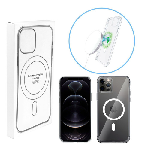 Funda Magnética Carga Inalambrica Para iPhone 12 Pro Max Color Transparente Liso