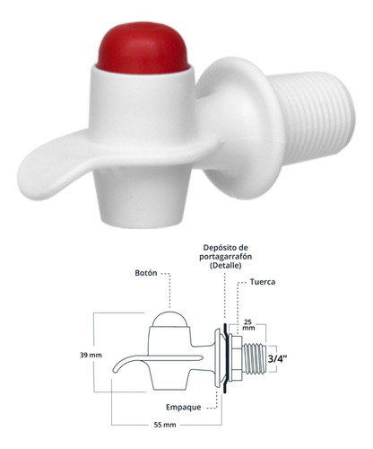 Llave Blanca Boton Rojo 3/4