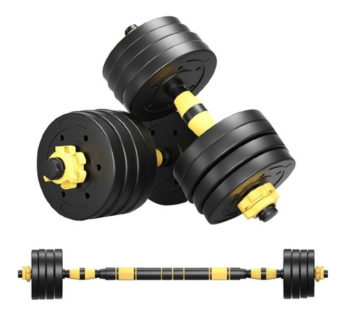 Kit Halteres 3 Em 1 Peso Musculação Até 20kg Ajustável Preto Cor preto-amarelo