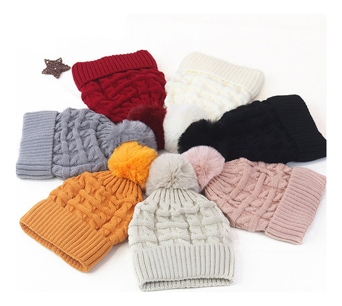 Gorro De Punto Pompom Para Mujer, Gorro De Invierno Con Form