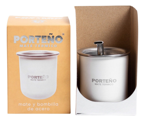 Mate Termico C/ Bombilla Porteño Acero Inoxidable Caja