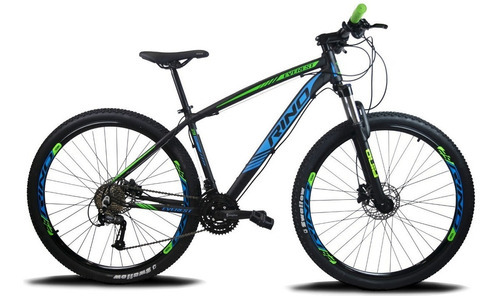 Bicicleta Aro 29 27v Rino Everest - Alivio 1.0 K7 + Trava Cor Preto/azul/verde Tamanho Do Quadro 19