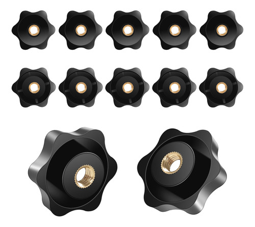 Perillas De Estrella M6 (12 Unids), Nylon Negro, Rosca Hembr