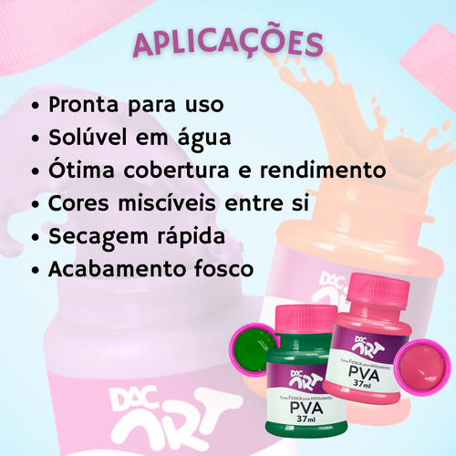 Kit C/ 12 Cores Tinta Pva Fosca Artesanato 37ml Arte Escolar Cor Colorido