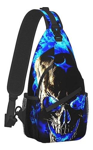 Mochila Bandolera Gran Capacidad Calavera Azul Fuego