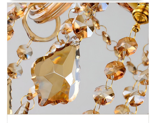 Lustre Luminária De Cristal Champanhe Luxo 6 Braços