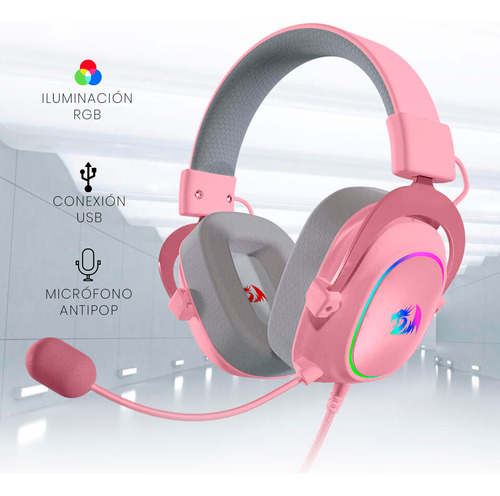 Auriculares Gamer Redragon Zeus X H510-rgb Rosa Con Luz Rgb Rosa
