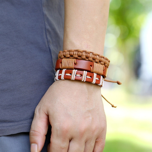(f)juego De 10 Pulseras De Cuero Trenzado Sencillas