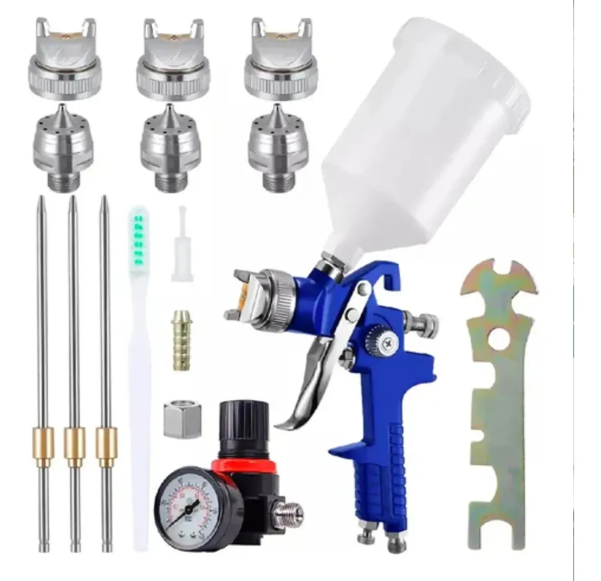 Pistola Pulverizadora Pintar HVLP 3 Boquillas Boquilla 1,4/1,7/2,0 mm Vaso 600cc Gravedad Pulverizacion Aire Comprimido Para Pintura Vinilica Automotriz Lacas Muebles Herramientas