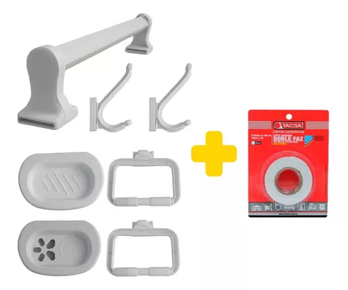 Set Baño Accesorios Kit 7 Piezas Plastico Adhesivo