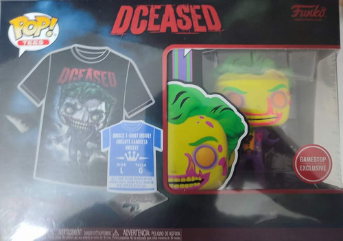 Funko Pop + Playera! Joker Dceased Black Light Gamestop T: L