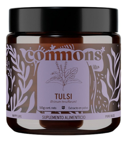 Tulsi Adaptógeno 50g Polvo 100% Orgánico Commons 