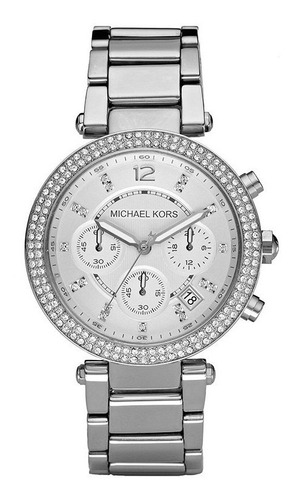 Reloj Michael Kors Mk5353 Parker Plateado Con Piedras Nuevo