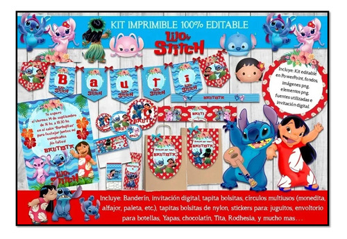 Kit Imprimible De Lilo & Stitch Para Candy Bar Supereditable