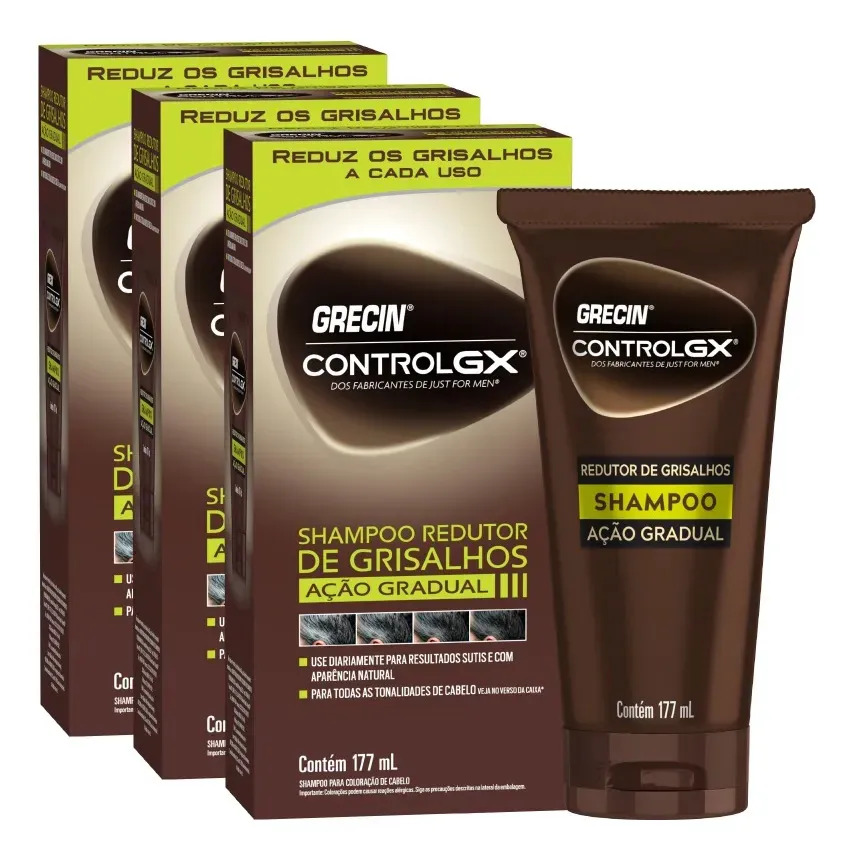 Kit 3x Grecin Control Gx Shampoo Redutor De Grisalho 177ml