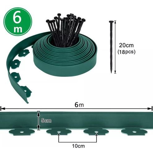 Separador Jardín Limitador De Césped 5cm×6m Verde + 18 Uñas