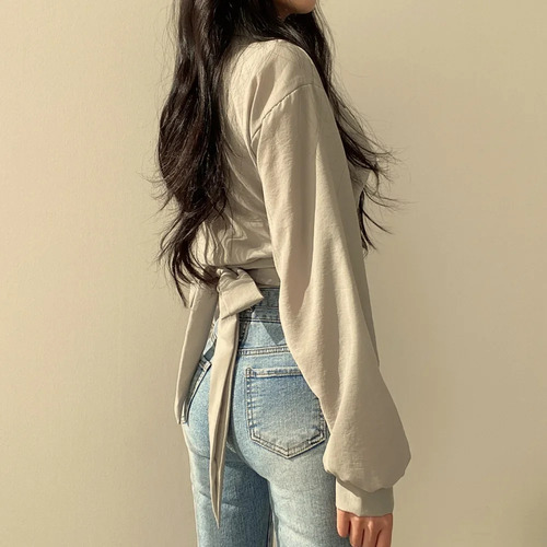 Blusa Vintage De Gasa Ajustada Con Cuello En V