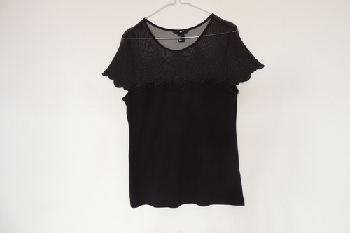 Blusa Negra C/aplicacion Encaje Import.  H&m